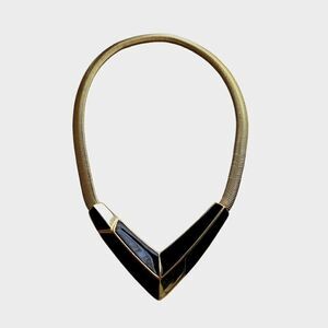 TRIFARI Black and Gold Geometric Choker Slinky Chain Bold Bib Collar